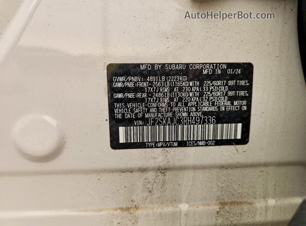 JF2SKAJC3RH497336 2024 SUBARU FORESTER White VIN կոդի պիտակի տեսք