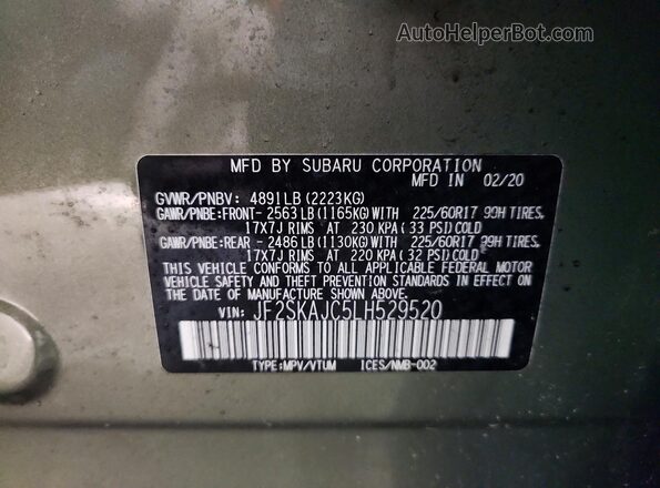 JF2SKAJC5LH529520 2020 SUBARU FORESTER Green Vista de la etiqueta del VIN