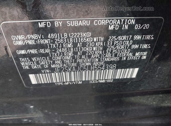 JF2SKAJC5LH554398 2020 SUBARU FORESTER Black Շարժիչի բաժամունքի տեսք