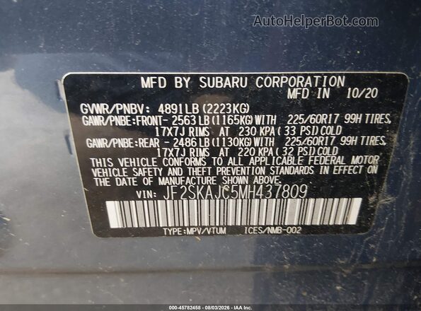 JF2SKAJC5MH437809 2021 SUBARU FORESTER Blue Vista del compartimento del motor