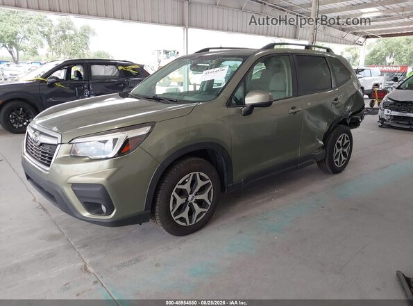 JF2SKAJC5MH453945 2021 SUBARU FORESTER Green წინა მარცხენა ხედი სამი მეოთხედიდან