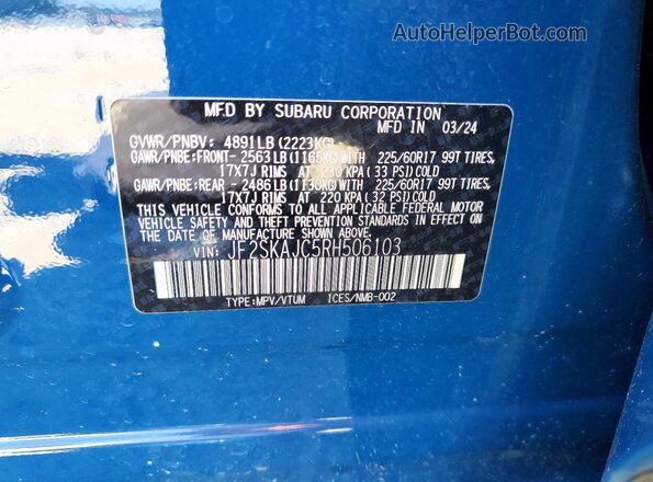 JF2SKAJC5RH506103 2024 SUBARU FORESTER Blue ძრავის განყოფილების ხედი
