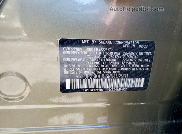JF2SKAJC6RH402901 2024 SUBARU FORESTER Green Вид наклейки з VIN-кодом