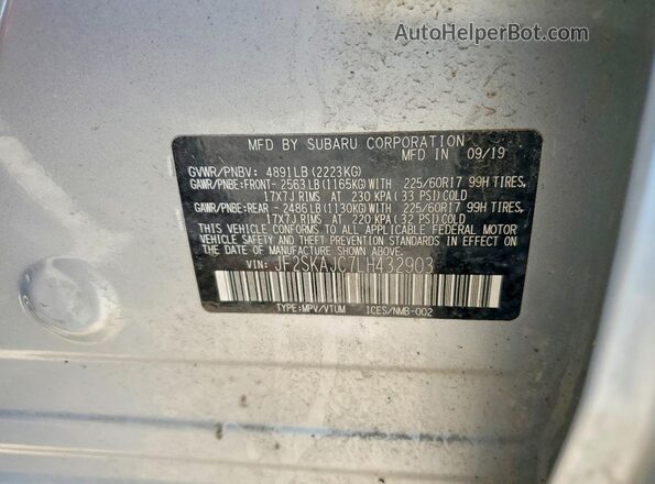 JF2SKAJC7LH432903 2020 SUBARU FORESTER Silver Вид наклейки з VIN-кодом