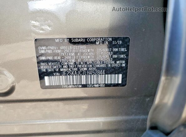 JF2SKAJC7LH452844 2020 SUBARU FORESTER Brown Vista de la etiqueta del VIN