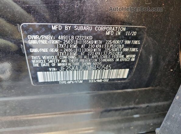 JF2SKAJC7MH450545 2021 SUBARU FORESTER Black Vista del compartimento del motor