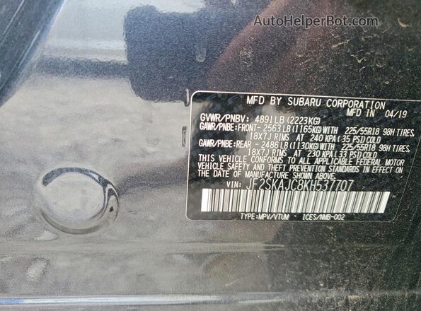 JF2SKAJC8KH537707 2019 SUBARU FORESTER Black VIN კოდის სტიკერის ხედი