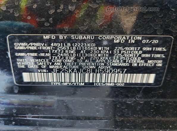 JF2SKAJC8LH590957 2020 SUBARU FORESTER Black Շարժիչի բաժամունքի տեսք