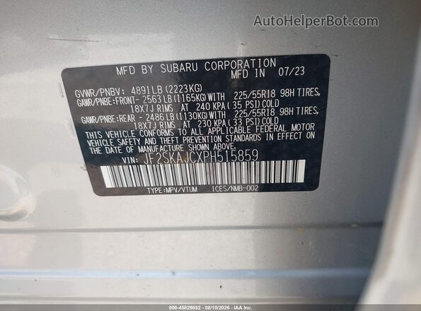 JF2SKAJCXPH515859 2023 SUBARU FORESTER Серебряный Вид подкапотного пространства