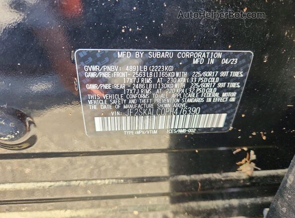 JF2SKALC0PH476390 2023 SUBARU FORESTER Black VIN sticker view