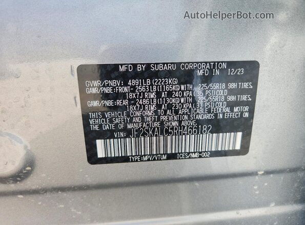 JF2SKALC5RH466182 2024 SUBARU FORESTER Silver Панорамний вид салону 360°
