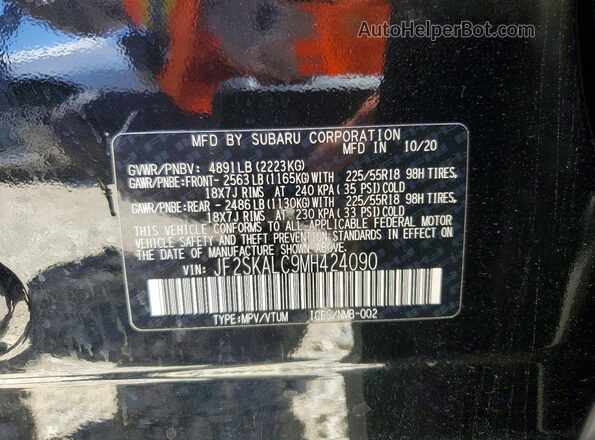 JF2SKALC9MH424090 2021 SUBARU FORESTER Black VIN կոդի պիտակի տեսք