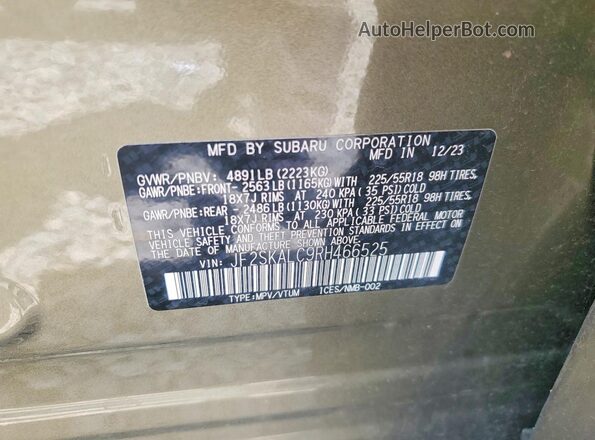 JF2SKALC9RH466525 2024 SUBARU FORESTER Green VIN կոդի պիտակի տեսք