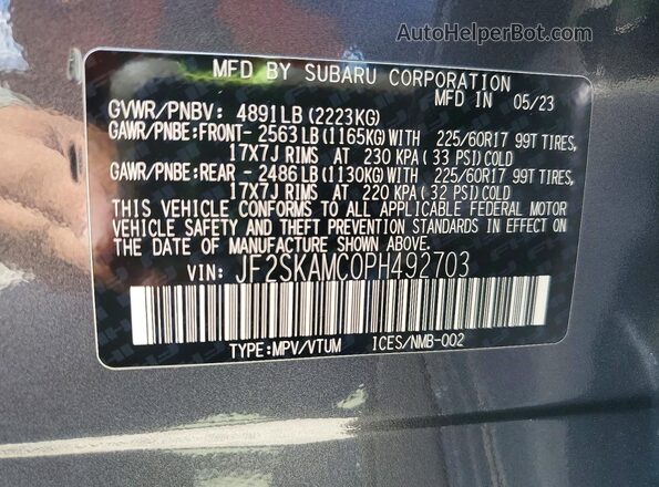 JF2SKAMC0PH492703 2023 SUBARU FORESTER Charcoal Շարժիչի բաժամունքի տեսք