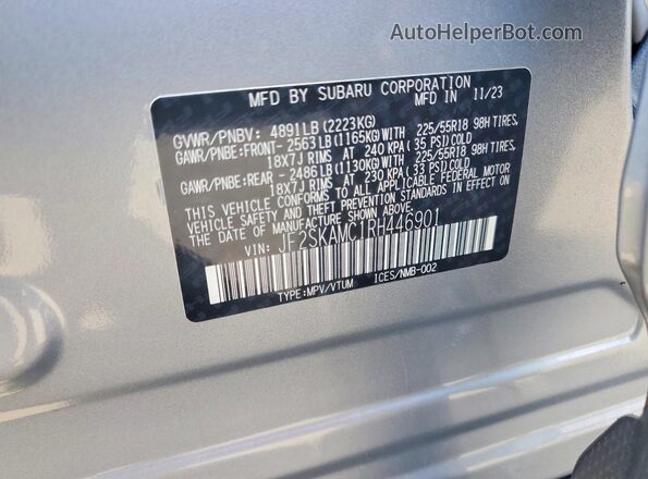 JF2SKAMC1RH446901 2024 SUBARU FORESTER Silver Vista de la etiqueta del VIN