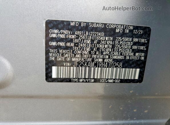 JF2SKAMC1RH470258 2024 SUBARU FORESTER Серебряный Вид наклейки с VIN-кодом