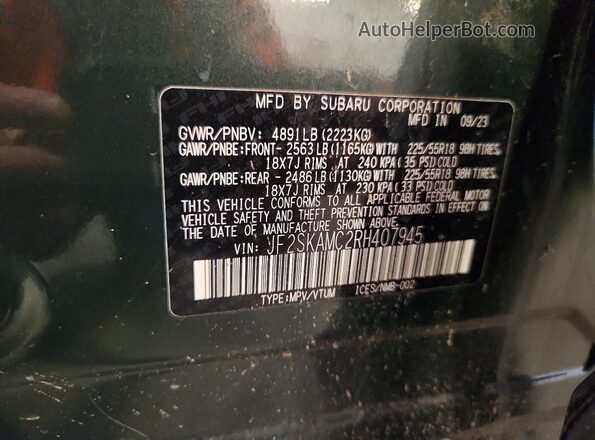 JF2SKAMC2RH407945 2024 SUBARU FORESTER Зеленый Панорамный вид салона 360°