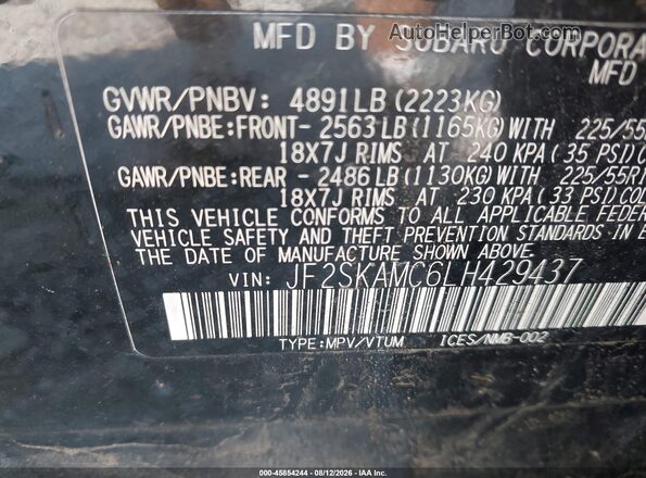 JF2SKAMC6LH429437 2020 SUBARU FORESTER Черный Вид подкапотного пространства