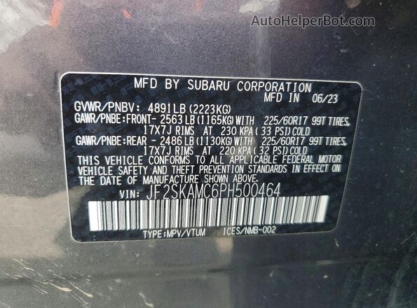 JF2SKAMC6PH500464 2023 SUBARU FORESTER Gray Engine compartment view
