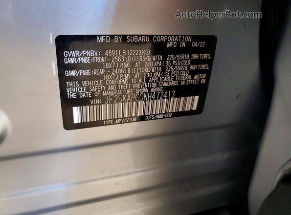 JF2SKAPC0NH472413 2022 SUBARU FORESTER Gray VIN sticker view