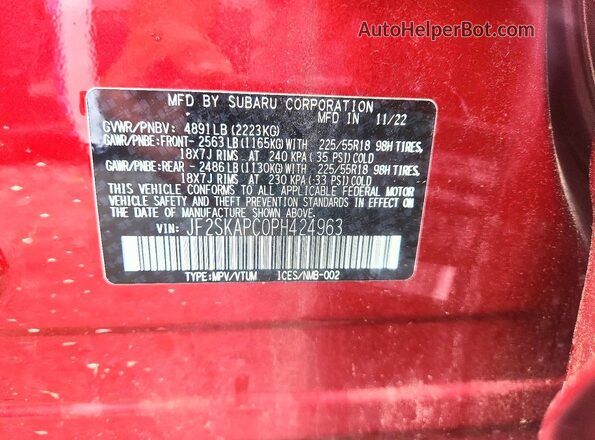 JF2SKAPC0PH424963 2023 SUBARU FORESTER Красный Вид наклейки с VIN-кодом