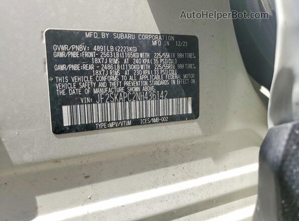 JF2SKAPC2NH436142 2022 SUBARU FORESTER White Engine compartment view