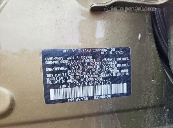 JF2SKAPC4PH527125 2023 SUBARU FORESTER Green Вид наклейки з VIN-кодом