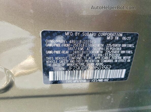 JF2SKAPC5PH503562 2023 SUBARU FORESTER Зеленый Вид наклейки с VIN-кодом