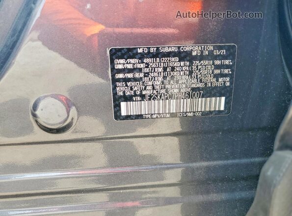 JF2SKAPC7PH461007 2023 SUBARU FORESTER Gray VIN կոդի պիտակի տեսք