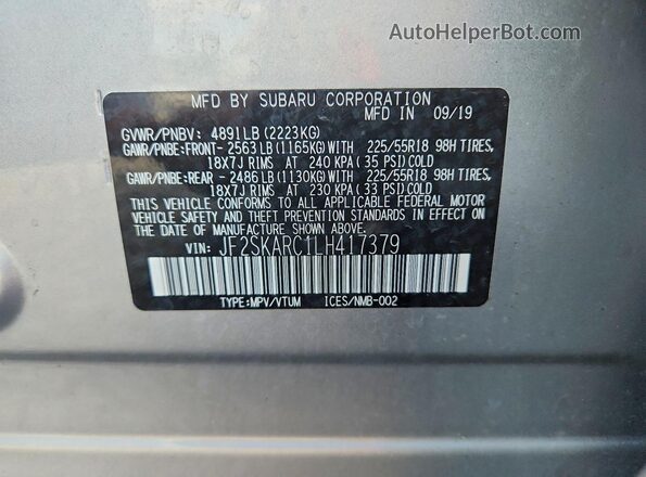 JF2SKARC1LH417379 2020 SUBARU FORESTER Silver VIN կոդի պիտակի տեսք