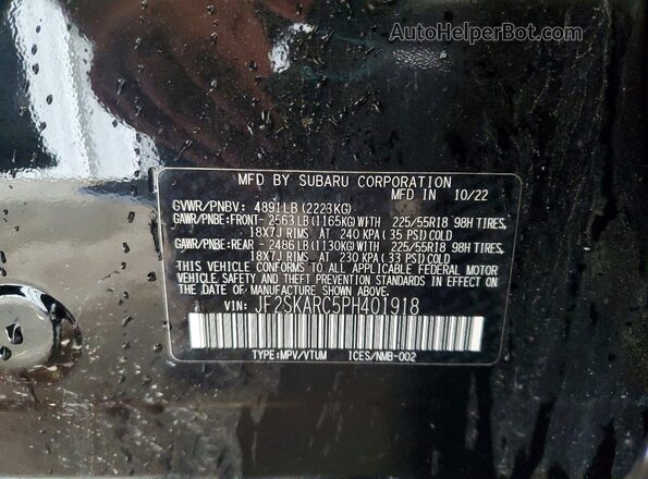 JF2SKARC5PH401918 2023 SUBARU FORESTER Черный Вид наклейки с VIN-кодом