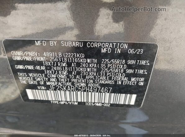 JF2SKARC5PH497467 2023 SUBARU FORESTER Gray ძრავის განყოფილების ხედი