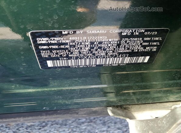 JF2SKARC6PH523493 2023 SUBARU FORESTER Green VIN sticker view