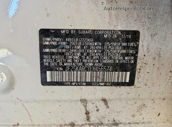 JF2SKARC7LH456574 2020 SUBARU FORESTER White VIN კოდის სტიკერის ხედი
