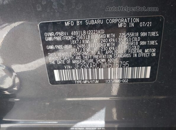 JF2SKARC7MH576795 2021 SUBARU FORESTER Gray Engine compartment view