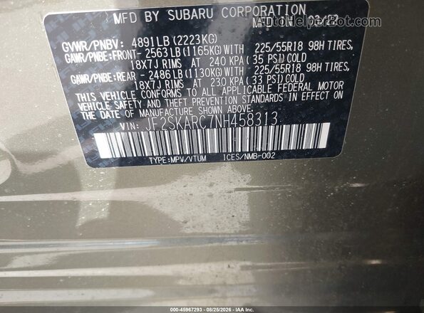 JF2SKARC7NH458313 2022 SUBARU FORESTER Зеленый Вид подкапотного пространства