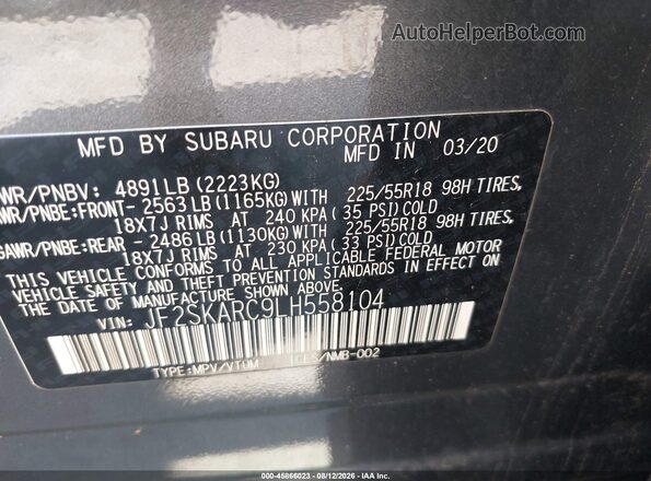 JF2SKARC9LH558104 2020 SUBARU FORESTER Black Vista del compartimento del motor