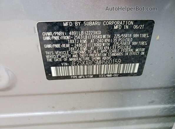 JF2SKARC9MH560159 2021 SUBARU FORESTER Silver ძრავის განყოფილების ხედი