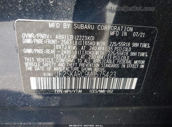 JF2SKARC9MH575423 2021 SUBARU FORESTER Синий Вид подкапотного пространства
