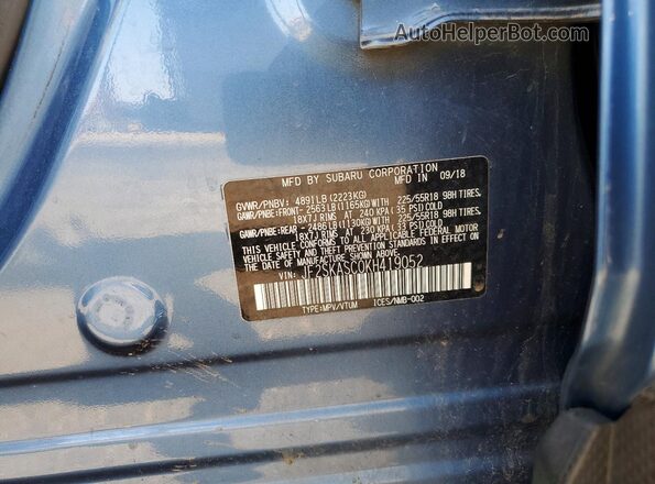 JF2SKASC0KH419052 2019 SUBARU FORESTER Blue Engine compartment view