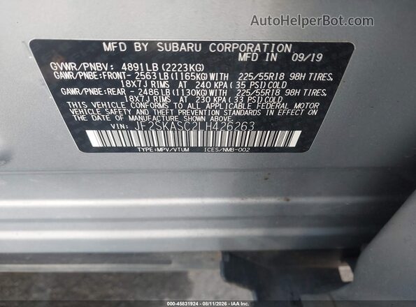 JF2SKASC2LH426263 2020 SUBARU FORESTER Gray Շարժիչի բաժամունքի տեսք