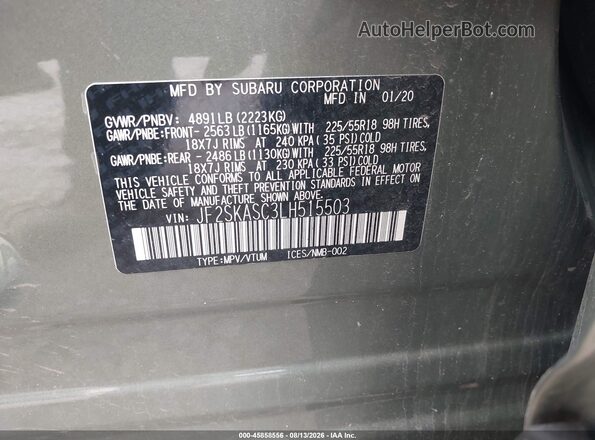 JF2SKASC3LH515503 2020 SUBARU FORESTER Green Vista del compartimento del motor