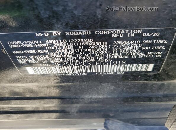 JF2SKASC3LH551918 2020 SUBARU FORESTER Black Widok wnętrza 360 stopni