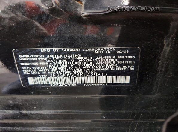 JF2SKASC4KH429812 2019 SUBARU FORESTER Black 