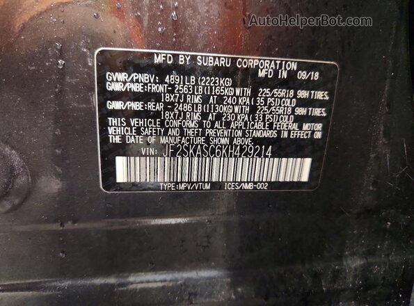 JF2SKASC6KH429214 2019 SUBARU FORESTER Серый Вид подкапотного пространства