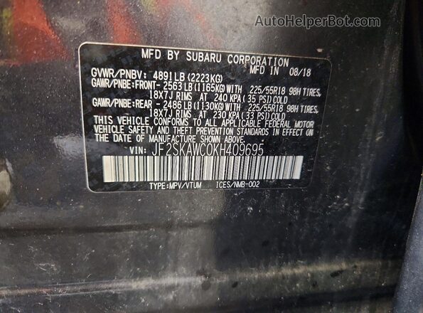 JF2SKAWC0KH409695 2019 SUBARU FORESTER Gray VIN sticker view