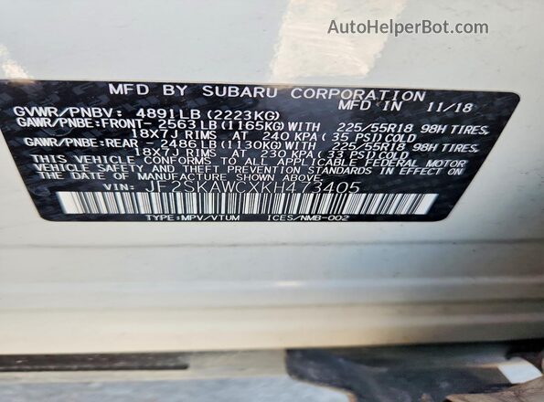 JF2SKAWCXKH473405 2019 SUBARU FORESTER White Widok komory silnika