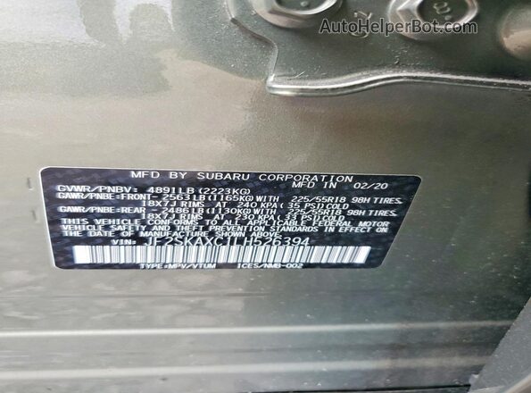 JF2SKAXC1LH526394 2020 SUBARU FORESTER Зеленый Вид наклейки с VIN-кодом
