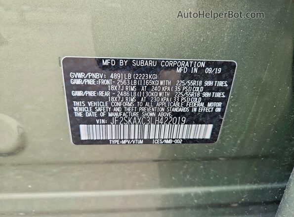 JF2SKAXC3LH422019 2020 SUBARU FORESTER Green Widok naklejki z numerem VIN