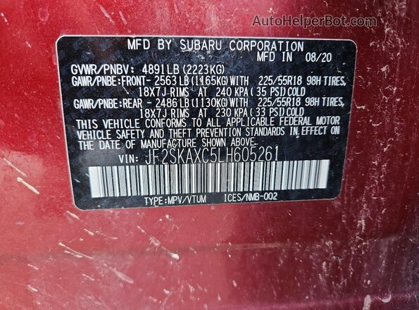 JF2SKAXC5LH605261 2020 SUBARU FORESTER Red Vista del compartimento del motor